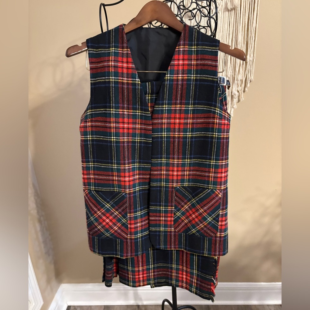🇬🇧Vintage House of Fraser Preppy Academia Tartan Plaid Wool Kilt Skirt & Vest